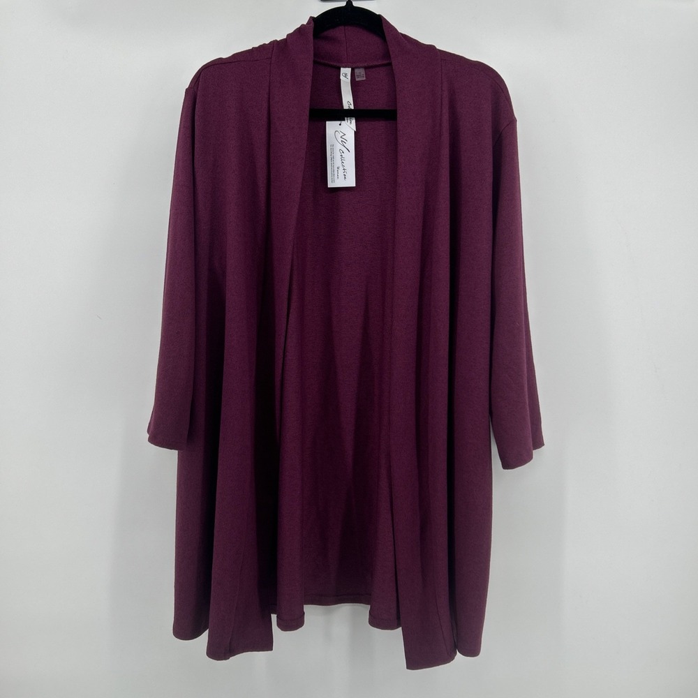 NY Collection Draped Cardigan 1X NWT Rich Berry Plum Soft Knit Slouchy Layering